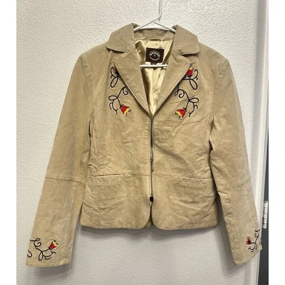 VTG Suede Leather Western Blazer Jacket Women Size M/L Floral Embroidered Boho - Picture 2 of 12